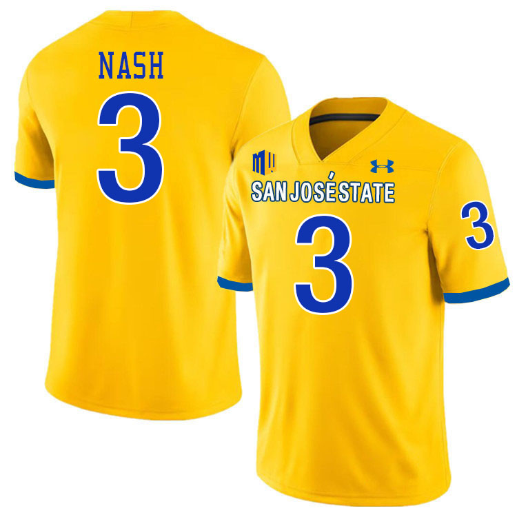 San Jose State Spartans #3 Nick Nash College Football Jerseys,Uniforms-Gold
